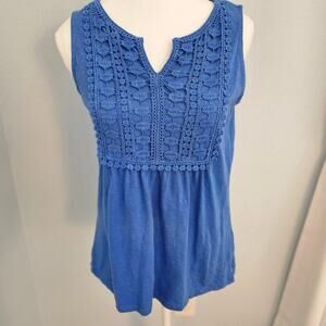 Talbots Petite SP Blue Crochet Cotton Sleeveless Top